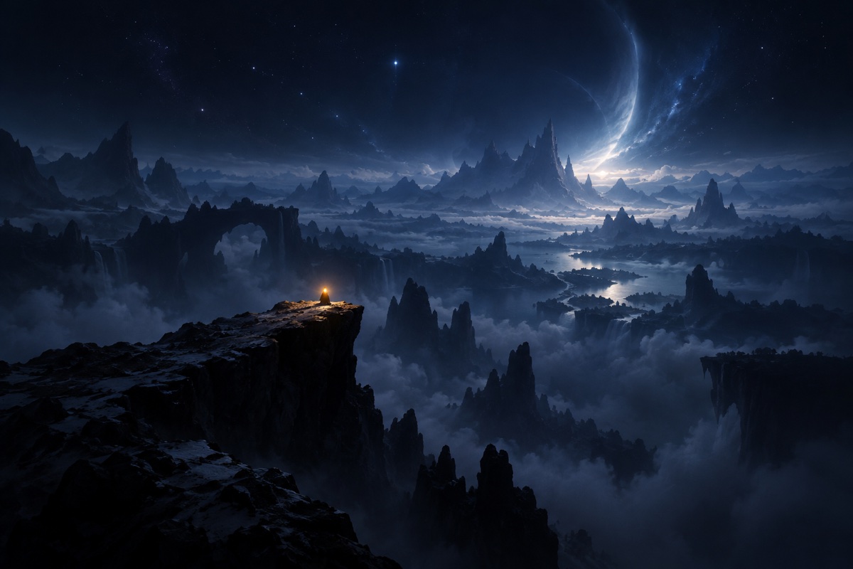 A distant point of light over an unexplored world